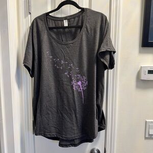 Air Waves Gray Women's Top with Purple Dandelion Design